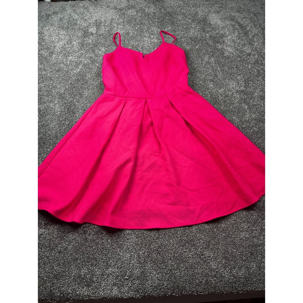 Everly Dress Womens Small Spaghetti Strap Fit Flare Pleated Pink